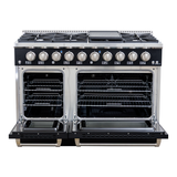 Proline PLSR 48GE Dual Fuel Range: 8 burners, dual ovens, griddle, matte black. ProlineRangeHoods.com.