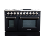Proline PLSR 48GE 48" Dual Fuel Range in matte black with 8 burners, dual ovens, griddle. ProlineRangeHoods.com.
