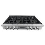 The Proline PLST 48" Gas Rangetop by Proline Range Hoods, six burners, stainless front view. ProlineRangeHoods.com.
