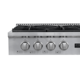 ProlineRangeHoods.com Proline PLST 48" Gas Rangetop has a stainless cooktop, 4 knobs, dual burners, and black grates.