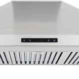 ProlineRangeHoods.com PLSW 129R Wall Range Hood: 550 CFM, stainless steel, digital controls, slim design.