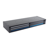 ProlineRangeHoods.com 36″ Black Stainless Recirculating Kit with mesh front, blue accent, and top screws.