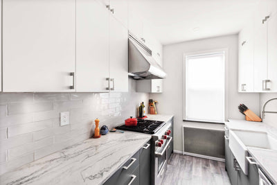 Customer kitchen with the Proline PLJW 109 - Wall-Mounted Range Hood, 1000/2000 CFM | Convertible to Ductless, Stainless Steel Finish, Outdoor Rated