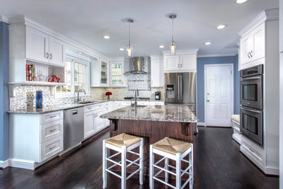 Customer kitchen with the Proline PLFW 544 - Wall-Mounted Range Hood, 600 CFM | Convertible to Ductless, Stainless Steel Finish