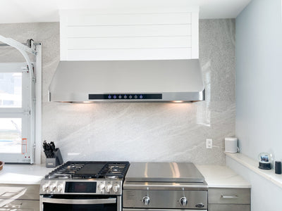 Customer kitchen with the Proline PLJW 101 - Ducted Under-Cabinet Range Hood, 1000/2000 CFM | Stainless Steel Finish