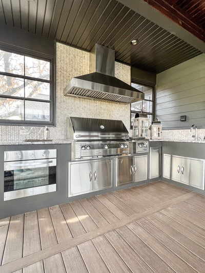 Customer kitchen with the Proline PLJW 104 - Wall-Mounted Range Hood, 1200 CFM | Stainless Steel, Outdoor Rated Finish Option