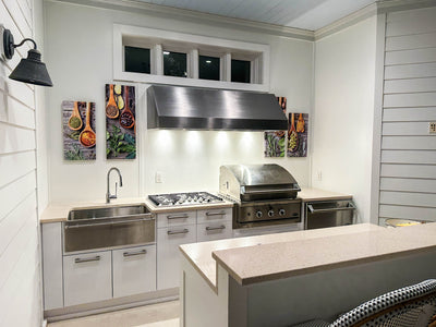 Customer kitchen with the Under-Cabinet Range Hood, Convertible to Ductless, Stainless Steel Finish, Outdoor Rated | Proline PLJW 105
