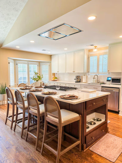 Customer kitchen with the Proline PLFI - 42-Inch Ceiling Flush Mount Range Hood, 1200 CFM | Stainless Steel Finish