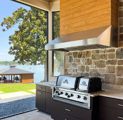 Customer kitchen with the Outdoor Vent Hood Exclusively for BBQ or Grilling, 2000 CFM, Thick 304 Stainless Steel | PLGW BBQ Ultra UC
