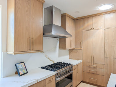 Customer kitchen with the Proline PLGW 129 SC - Ducted Wall-Mounted Range Hood, 900/1200 CFM | Stainless Steel Finish
