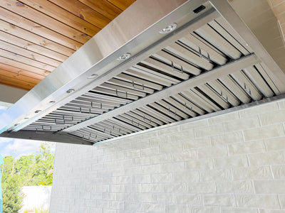 Customer kitchen with the Outdoor Vent Hood Exclusively for BBQ or Grilling, 2000 CFM, Thick 304 Stainless Steel | PLGW BBQ Ultra UC