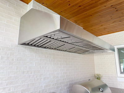 Customer kitchen with the Outdoor Vent Hood Exclusively for BBQ or Grilling, 2000 CFM, Thick 304 Stainless Steel | PLGW BBQ Ultra UC