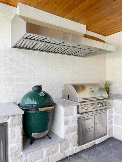 Customer kitchen with the Outdoor Vent Hood Exclusively for BBQ or Grilling, 2000 CFM, Thick 304 Stainless Steel | PLGW BBQ Ultra UC