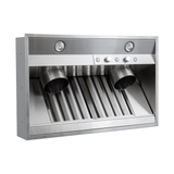Proline PLGL PROV Outdoor Range Hood Insert (28"–58"), steel, vents, controls, lights. ProlineRangeHoods.com.