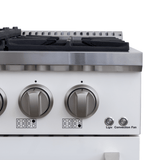 Proline PLSR 48GG 48" glossy white range with 8 burners, dual ovens, griddle, controls; ProlineRangeHoods.com.