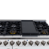 Proline PLSR 48GG is a 48" glossy white gas range with 8 burners, griddle, dual ovens, front knobs. ProlineRangeHoods.com.