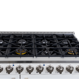 Proline PLSR 48GG: 48" white gas range, 8 burners, griddle, dual ovens, pro knobs. ProlineRangeHoods.com.