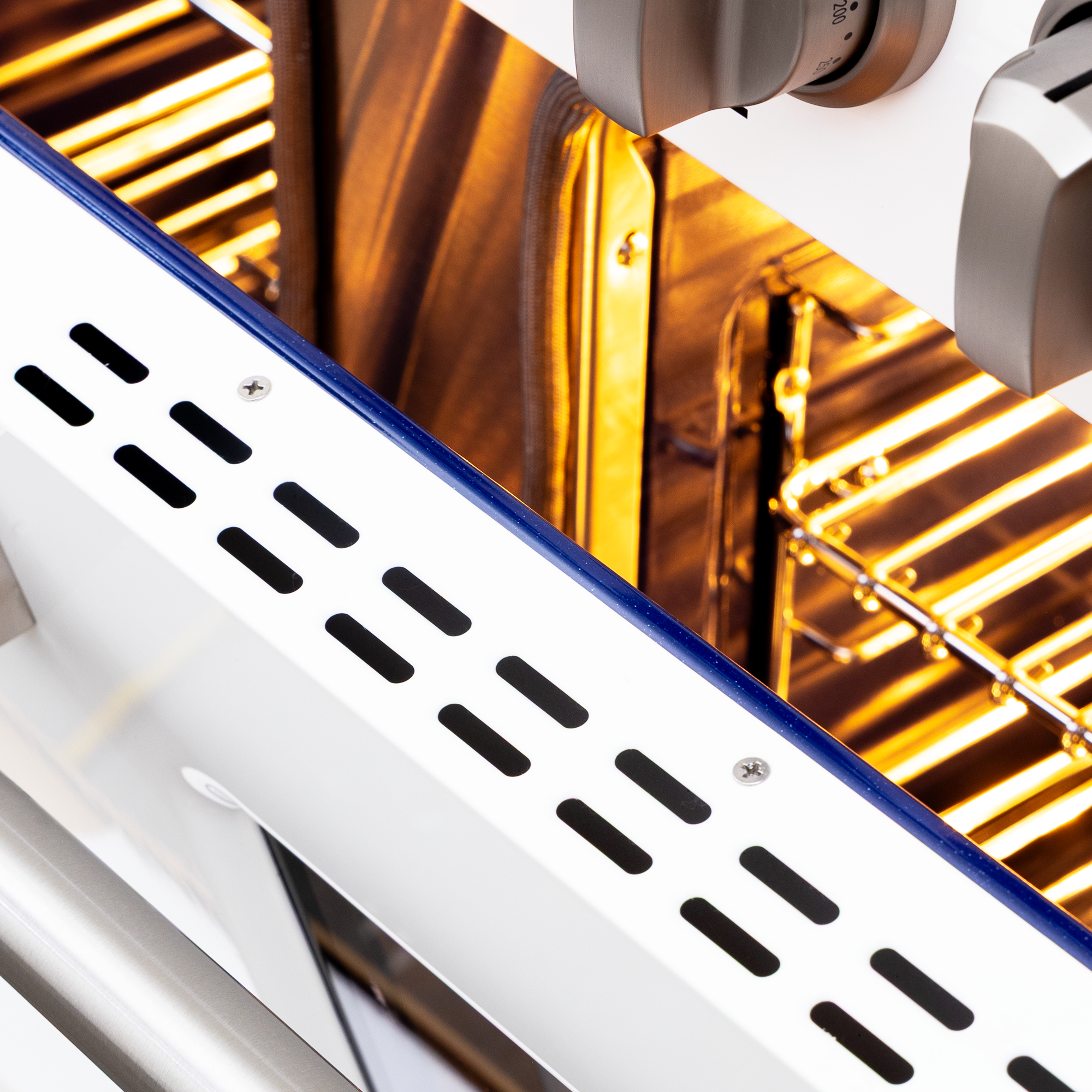 Close-up of Proline PLSR 48GG 48" Gas Range, 8 burners, dual ovens, griddle—style by ProlineRangeHoods.com.