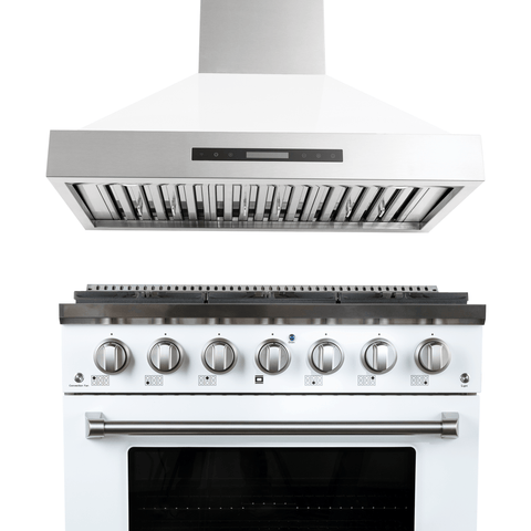 Proline PLSR 36" Dual Fuel Range (Glossy White) + PLSW King Air Wall-Mounted Range Hood (Glossy White) 36" Bundle — Save 10%