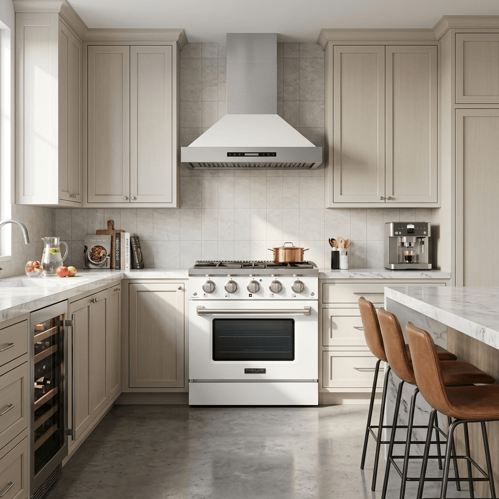 Upgrade your kitchen with Proline PLSR 30" Range & PLSW King Air Hood in white—save 10% at ProlineRangeHoods.com.