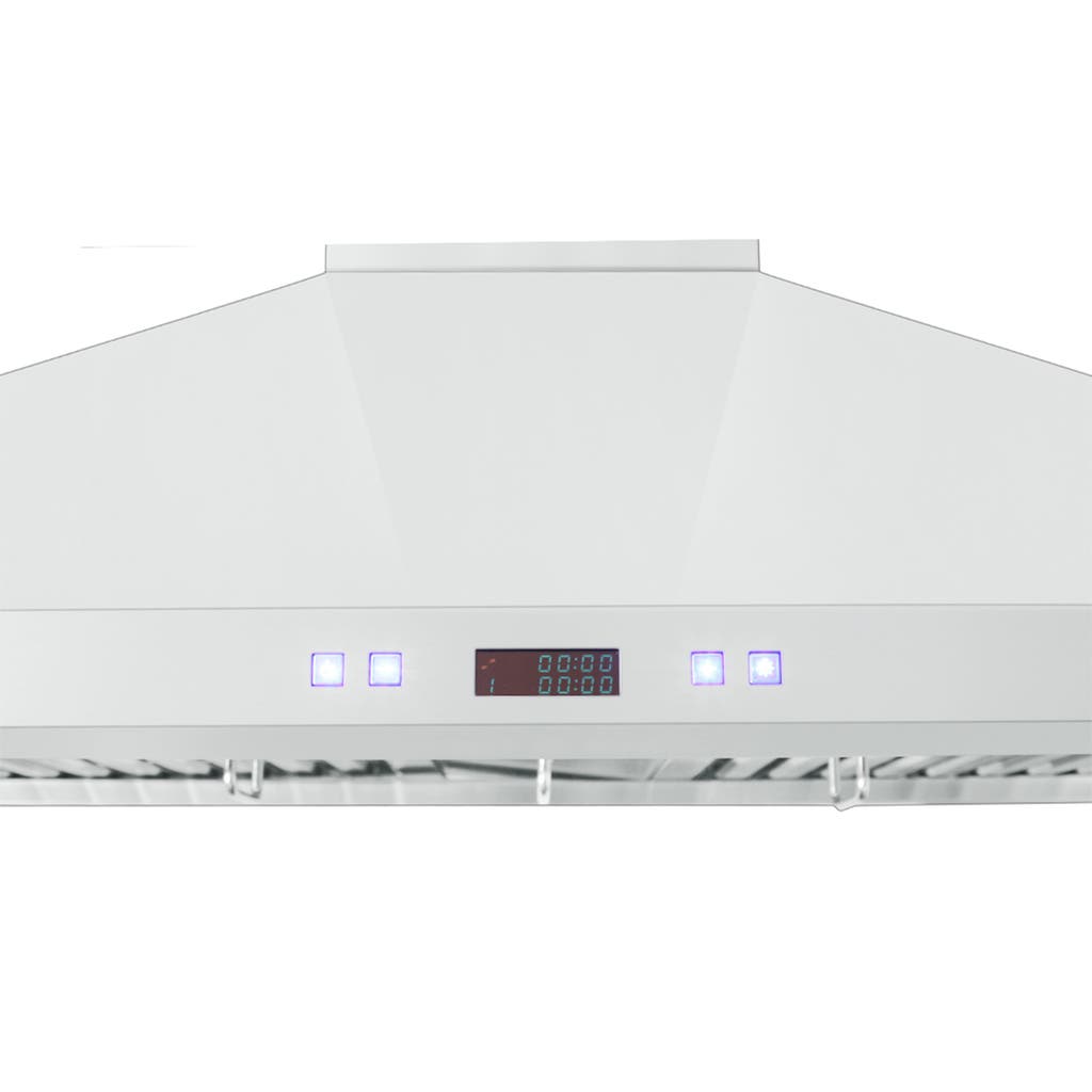 The PLFW 129J by ProlineRangeHoods.com is a wall-mounted range hood with digital controls, LED lights, and efficient ventilation.