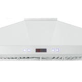 The PLFW 129J by ProlineRangeHoods.com is a wall-mounted range hood with digital controls, LED lights, and efficient ventilation.