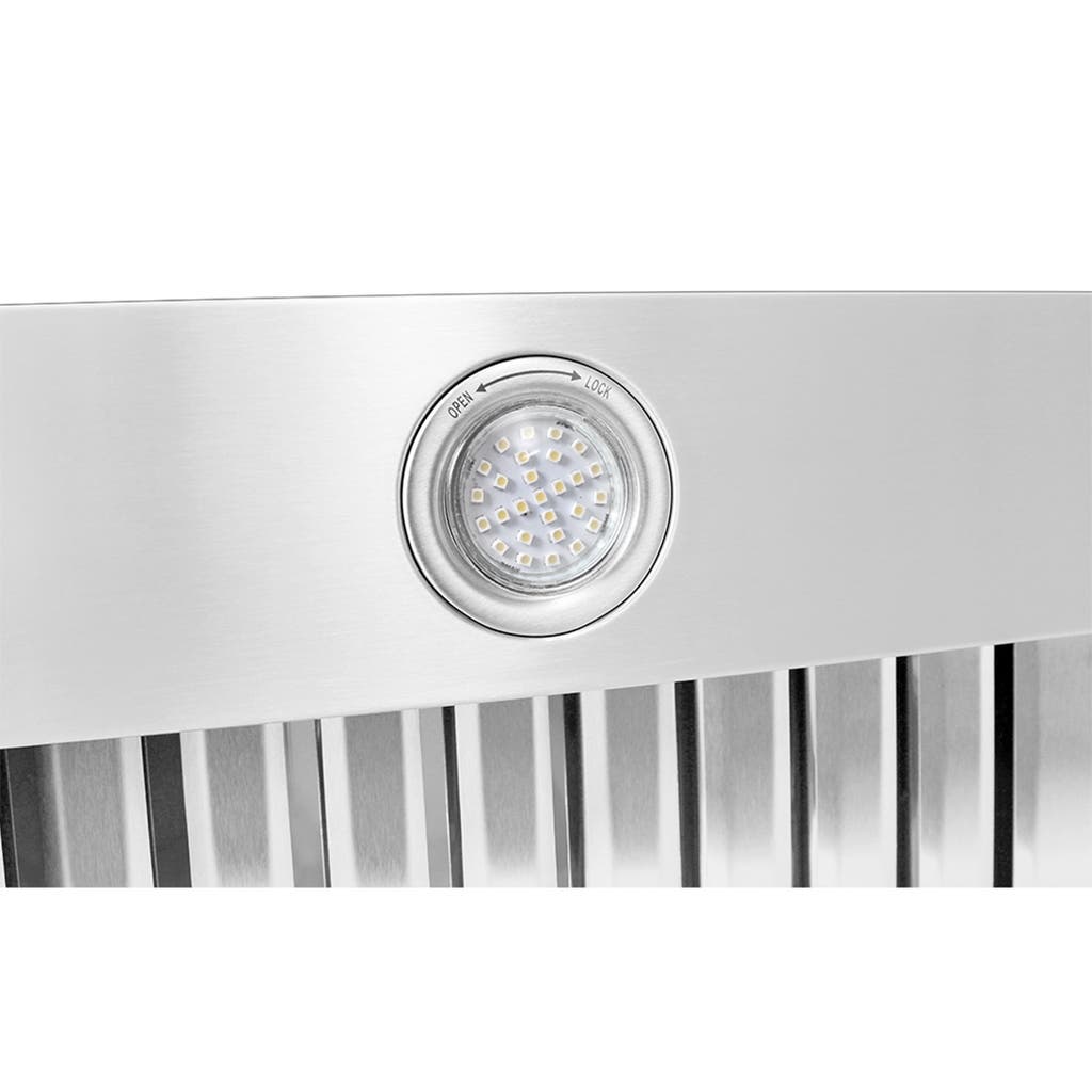 Check out ProlineRangeHoods.com for a close-up of the PLFW 129J by Proline Range Hoods, featuring LED lights and vent slats.