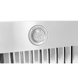 Check out ProlineRangeHoods.com for a close-up of the PLFW 129J by Proline Range Hoods, featuring LED lights and vent slats.