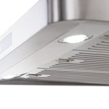 ProlineRangeHoods.com: Close-up of the Proline PLSW 185 Under-Cabinet Range Hood, showcasing its stainless steel finish, built-in lights, ultra-quiet operation, and 600 CFM ventilation in a slim design from Elite Dream Home.