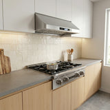 Modern kitchen with light wood cabinets, Proline PLST Gas Cooktop, stainless finish