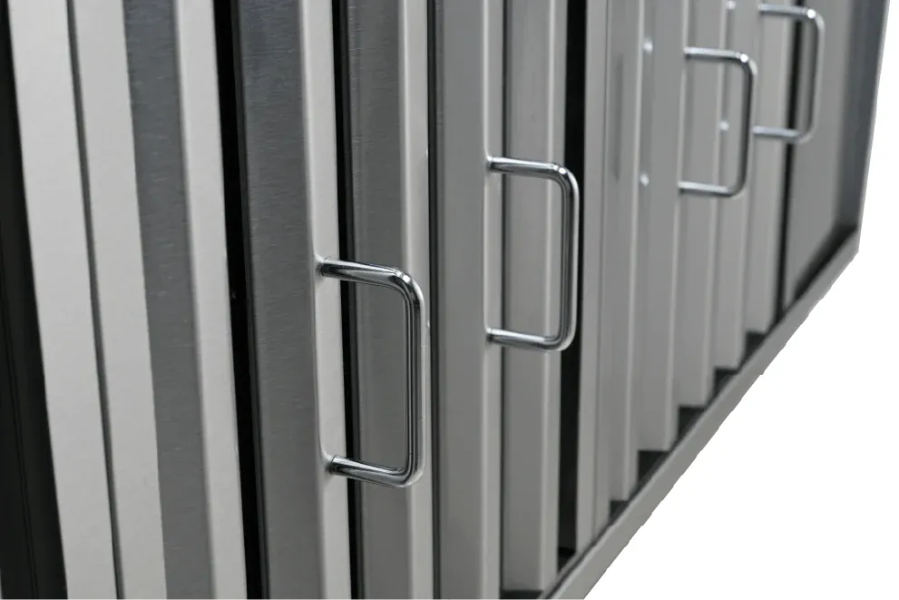 Close-up of drawers showcases the Proline Vortex Insert Range Hood at ProlineRangeHoods.com—sleek and modern.