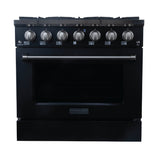 The Matte Black Dual Fuel Kitchen Range from ProlineRangeHoods.com boasts six 15,000 BTU burners and a roomy oven.
