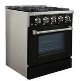 ProlineRangeHoods.com: The matte black Proline Range Hoods Dual Fuel Kitchen Range has an electric oven, black door, & five burners.