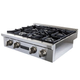 The Proline PLST Gas Range by Proline Range Hoods—find it at ProlineRangeHoods.com—offers 4 burners, 15,000 BTUs each.