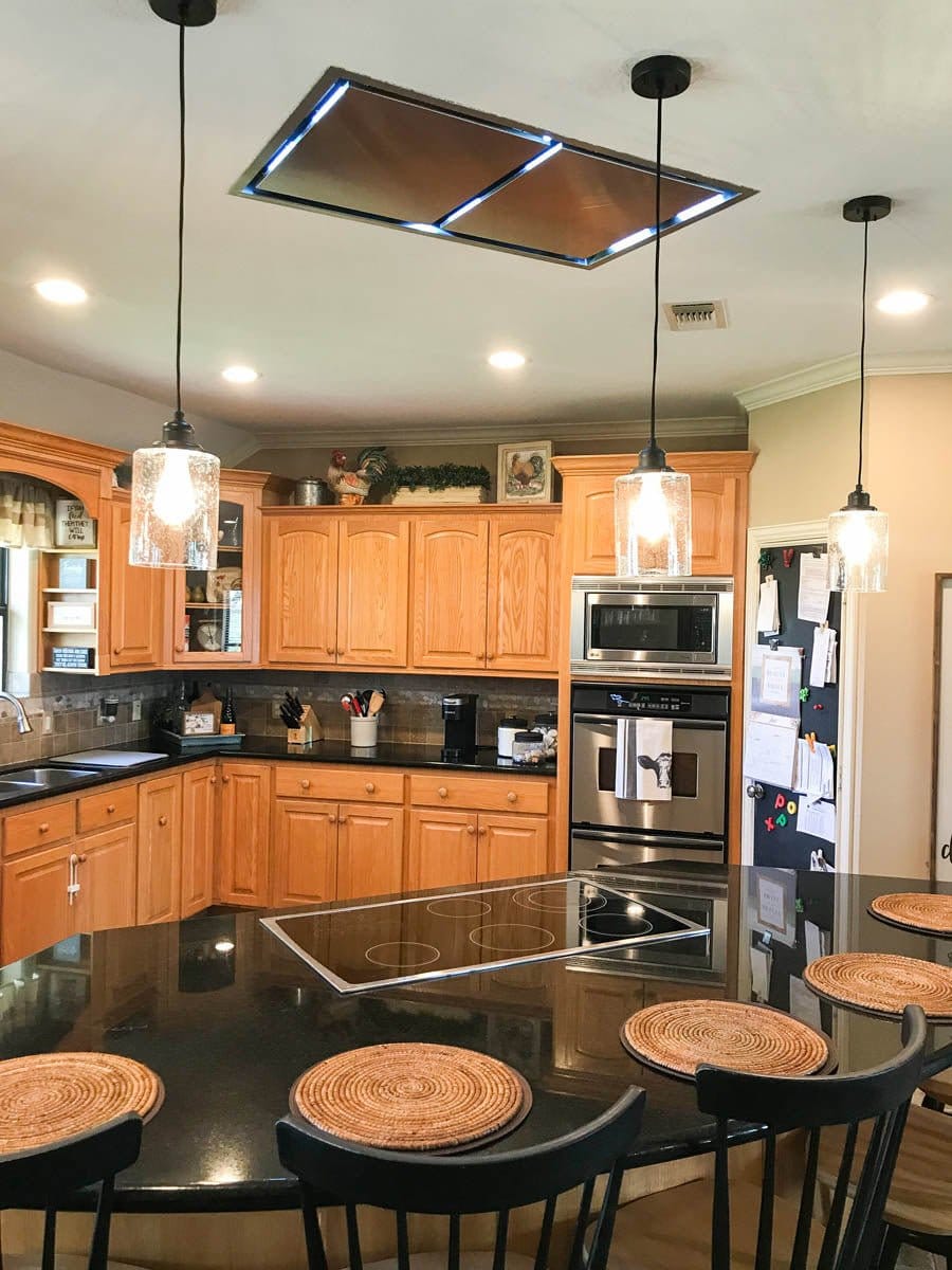 Proline PLFI - 42-Inch Ceiling Flush Mount Range Hood Installed in a Luxury Modern Kitchen Space
