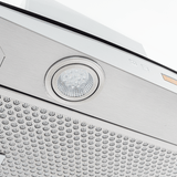 Close-up of Proline PLFW 544 Range Hood, stainless steel, LED, 600 CFM—see more at ProlineRangeHoods.com.