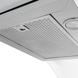 Close-up of the Proline PLFW 544 Wall Mounted Range Hood at ProlineRangeHoods.com—600 CFM, quiet, stylish, ductless.