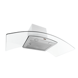 The Proline PLFW 544 at ProlineRangeHoods.com features a sleek stainless finish, curved glass, and quiet 600 CFM.