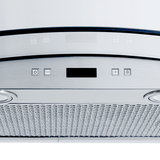 ProlineRangeHoods.com: Close-up of the PLFW 544 Wall Mounted Hood, stainless steel, quiet 600 CFM, ductless option.