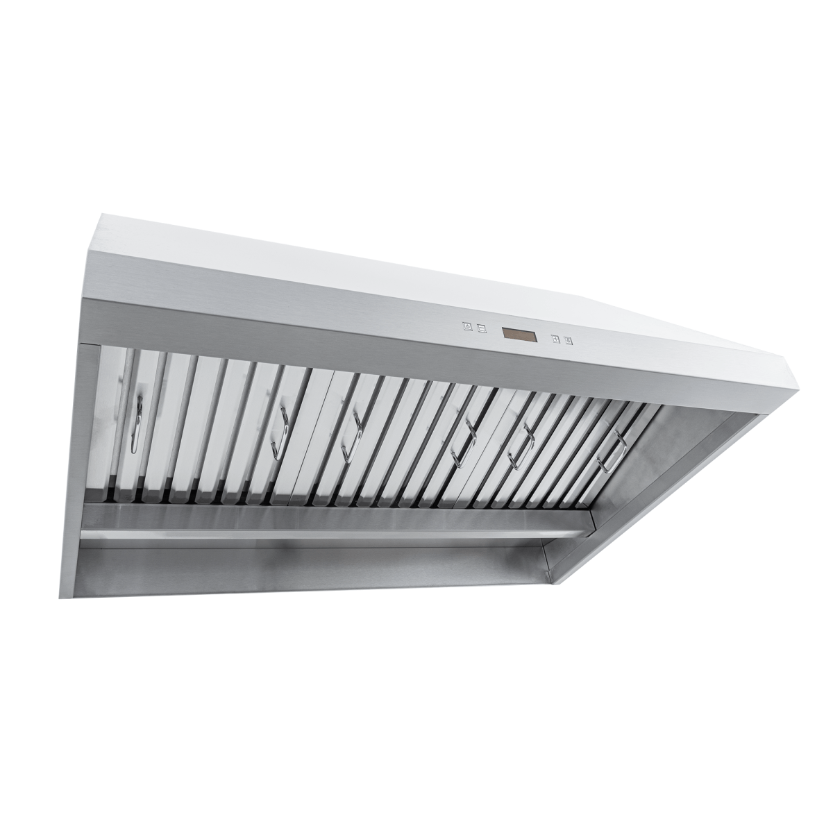 Proline PLFW 832 under-cabinet range hood, stainless steel, 1000/2000 CFM, slatted filters, digital panel. ProlineRangeHoods.com.