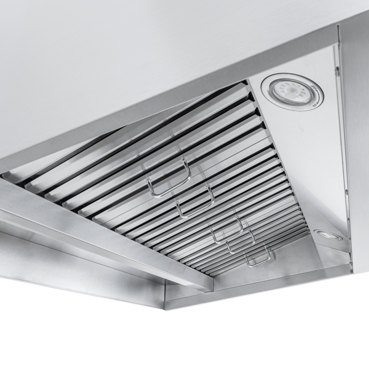 The Proline PLFW 832 under-cabinet range hood, stainless steel, lights, 1000/2000 CFM. ProlineRangeHoods.com.
