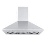 ProlineRangeHoods.com PLGW 129 SC wall-mounted stainless steel range hood, 900/1200 CFM, front view on white.