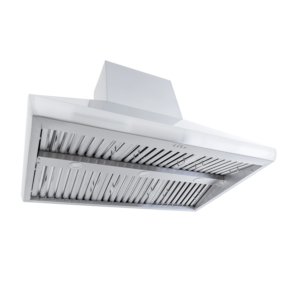 PLJI 109 ducted island range hood (1200 CFM), stainless steel, dual motor, filters; ProlineRangeHoods.com shown below.