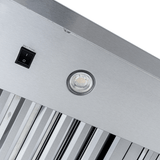 ProlineRangeHoods.com PLJW 104 wall-mounted stainless hood: light, power switch, 1200 CFM, filters, outdoor finish.