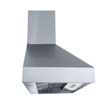 PLJW 104 wall-mounted range hood by ProlineRangeHoods.com: stainless steel, 1200 CFM dual blowers, dishwasher-safe filters.