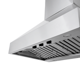 Proline PLJW 104 wall-mounted range hood with dual blowers, controls, filters; see ProlineRangeHoods.com for details.
