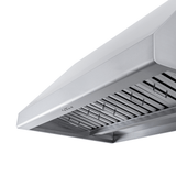 The Proline PLJW 108 range hood in stainless steel, 1000/2000 CFM, metal filters—ProlineRangeHoods.com.
