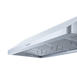 Close-up of Proline PLJW 121 under-cabinet range hood, stainless steel, 900 CFM. ProlineRangeHoods.com.