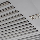 Close-up of a ProlineRangeHoods.com Stylish Ductless Stainless Steel Wall Mounted Range Hood, 600 CFM, ideal for kitchens.
