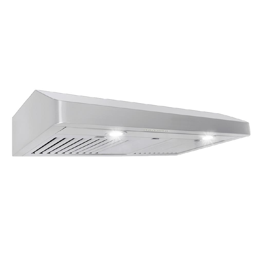 The Proline PLJW 185 Slim Under-Cabinet Range Hood by ProlineRangeHoods.com is sleek stainless, with lights and vent slats, delivering 600 CFM. It's also convertible to ductless for kitchen flexibility.